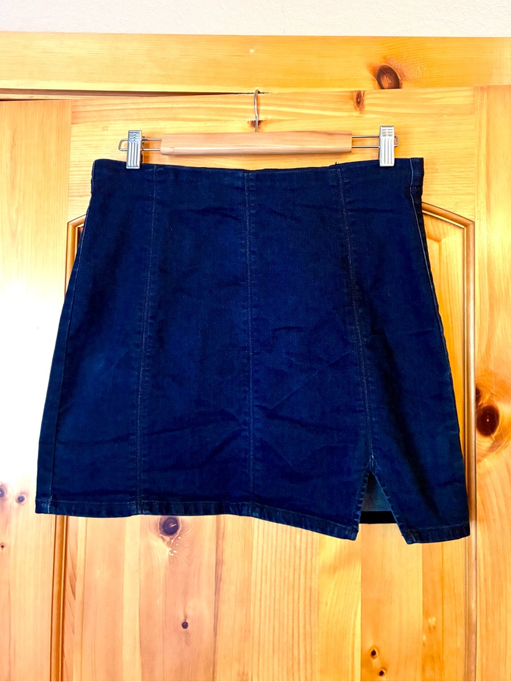 Free People Dark Blue Denim Mini Skirt with Front Side Slit